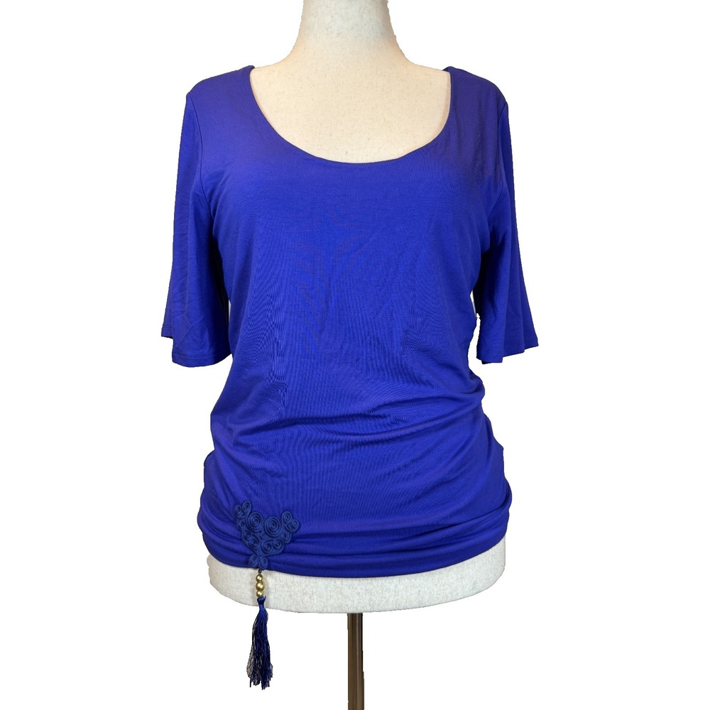 Soft Surroundings Marrakesh Tunic Top Small Cobalt Blue Lace Tassel Jersey Knit